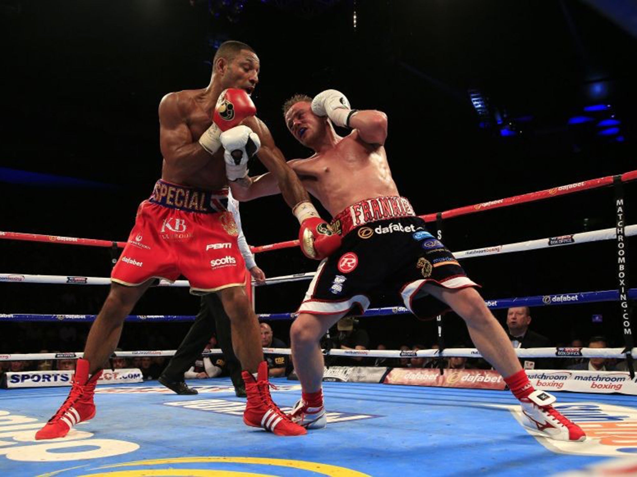 Kell Brook (left) and Frankie Gavin in their IBF World welterweight title fight at the O2 Arena.