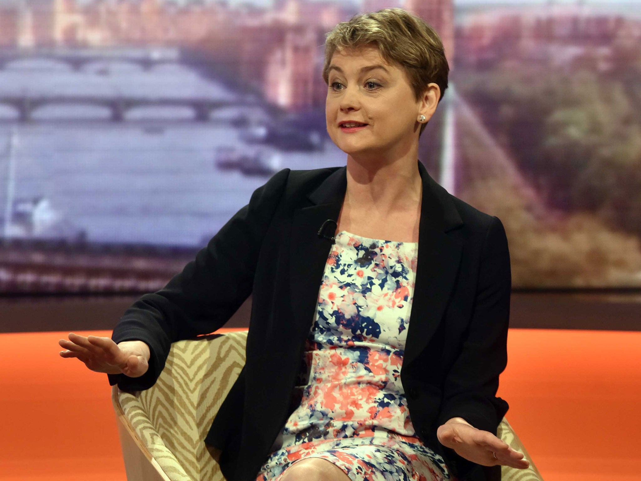 Yvette Cooper on the ‘Andrew Marr Show’ where she hit out at ‘colleagues’ who were ‘swallowing the Tory manifesto’