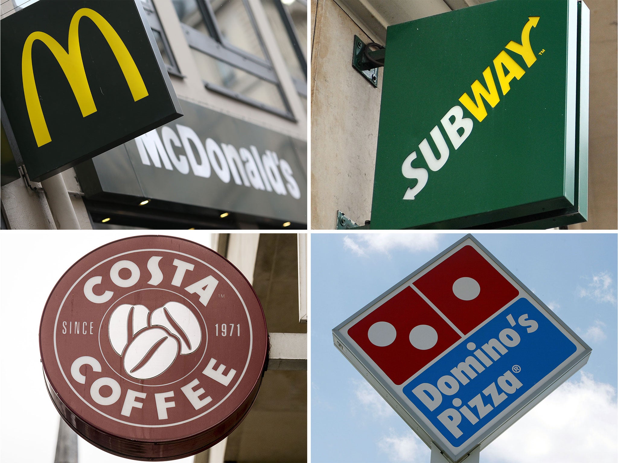 Mcdonald's, Subway, Costa Coffee and Domino's Pizza are among a group of 13 chains that have been accused of profiting from 'poverty wages'
