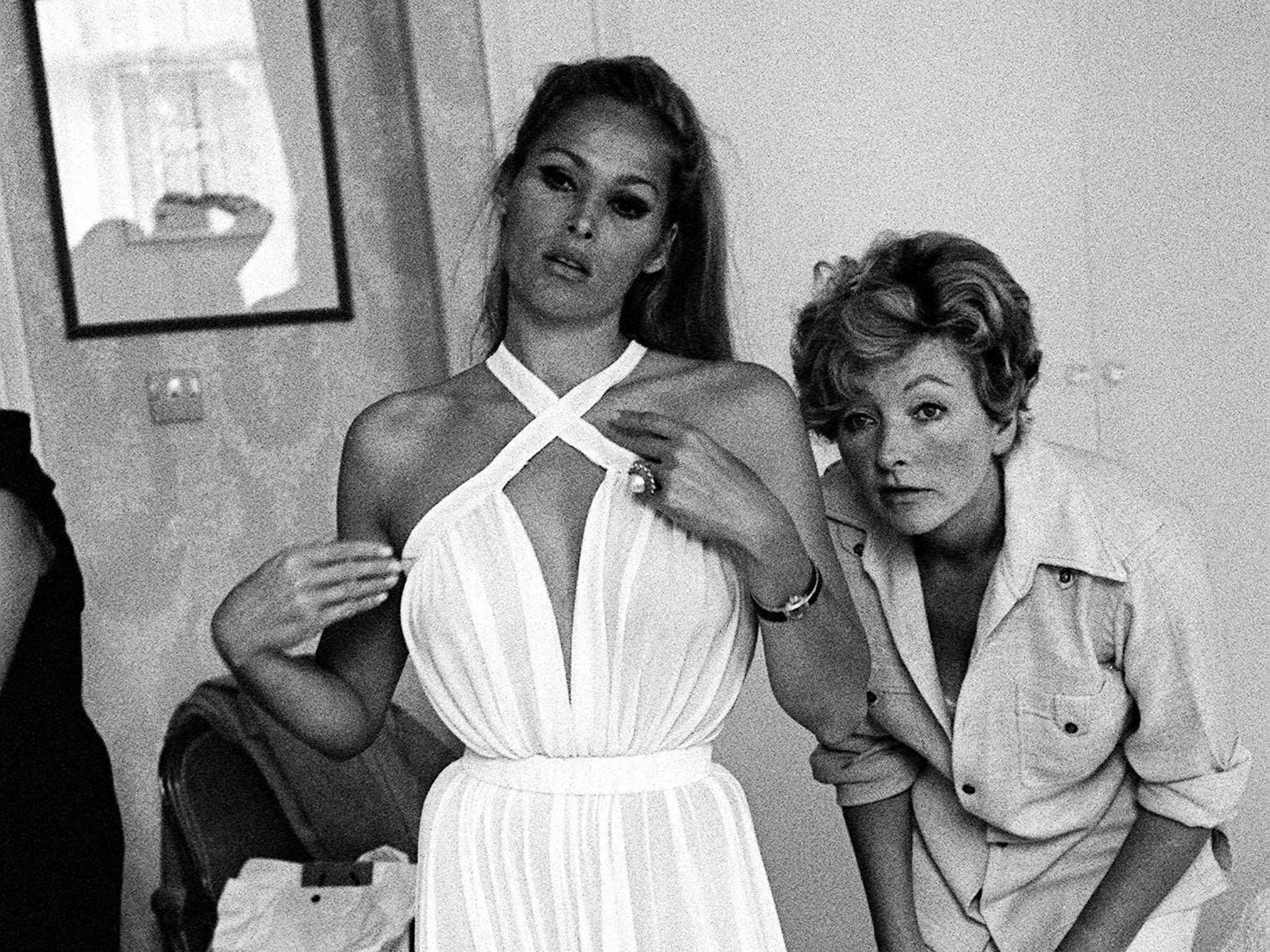 Julie Harris with Ursula Andress on the ‘Casino Royale’ set in 1966
