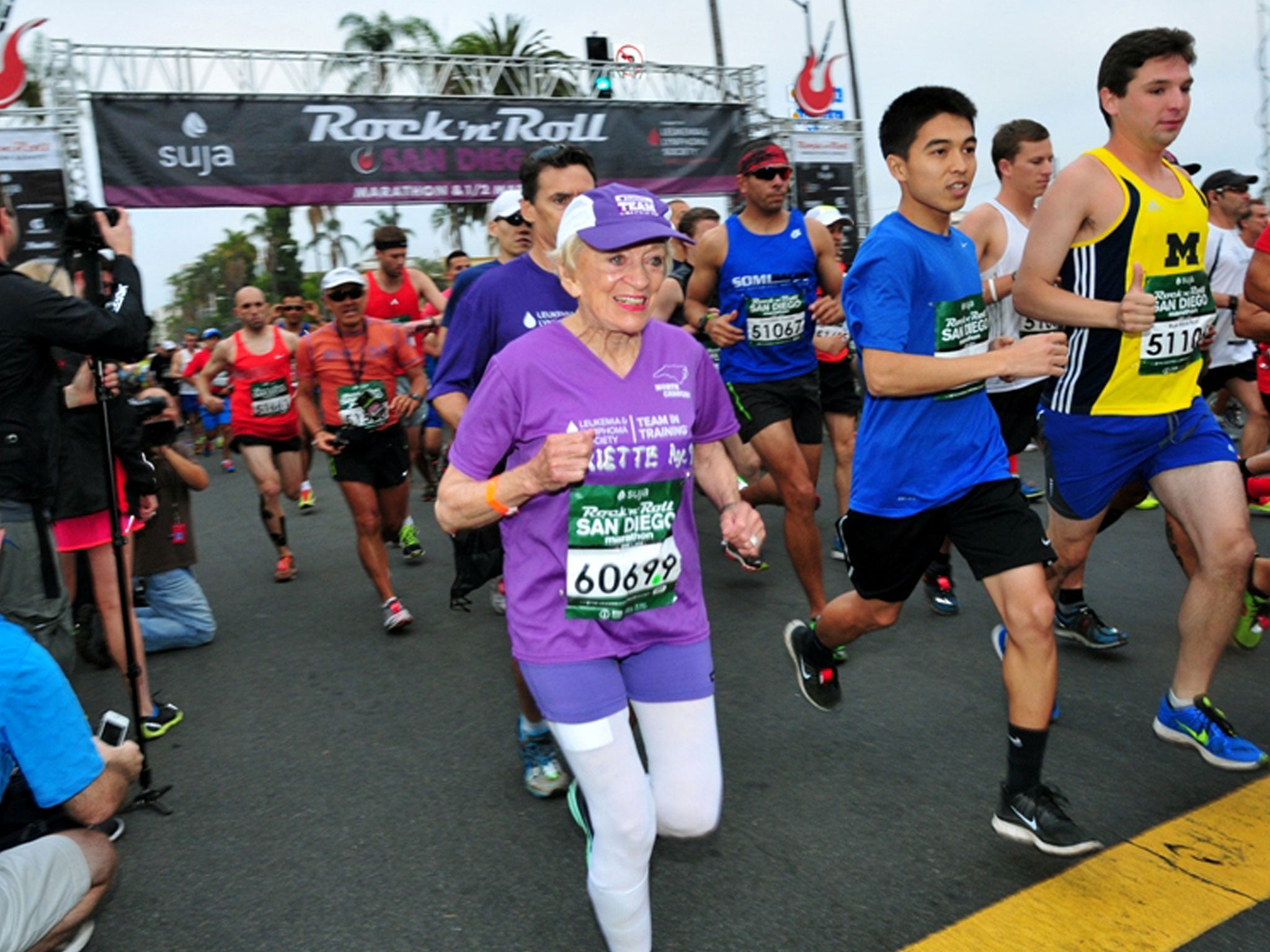 Harriette Thompson, 92, at the 2014 Suja Rock 'n' Roll Marathon in San Diego