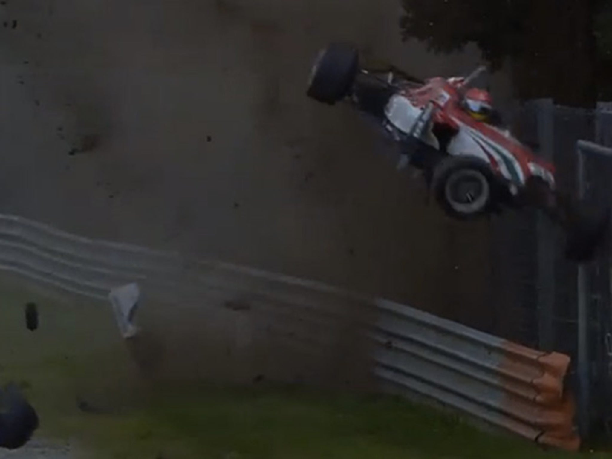 Stroll flies into the safety barrier before coming back down to earth