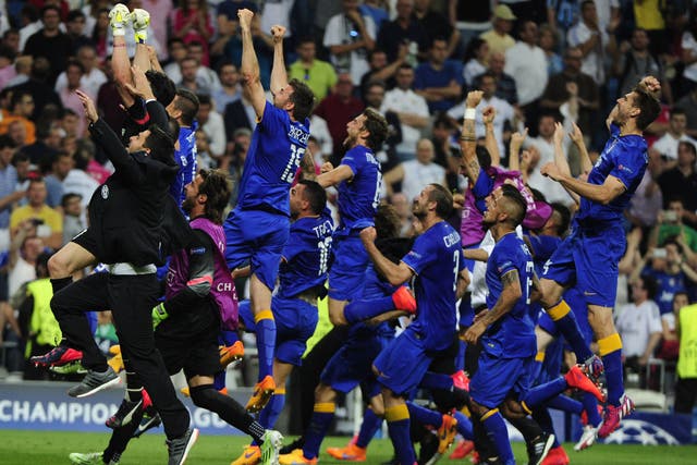 Juventus celebrate after overcoming holders Real Madrid in the semi-final