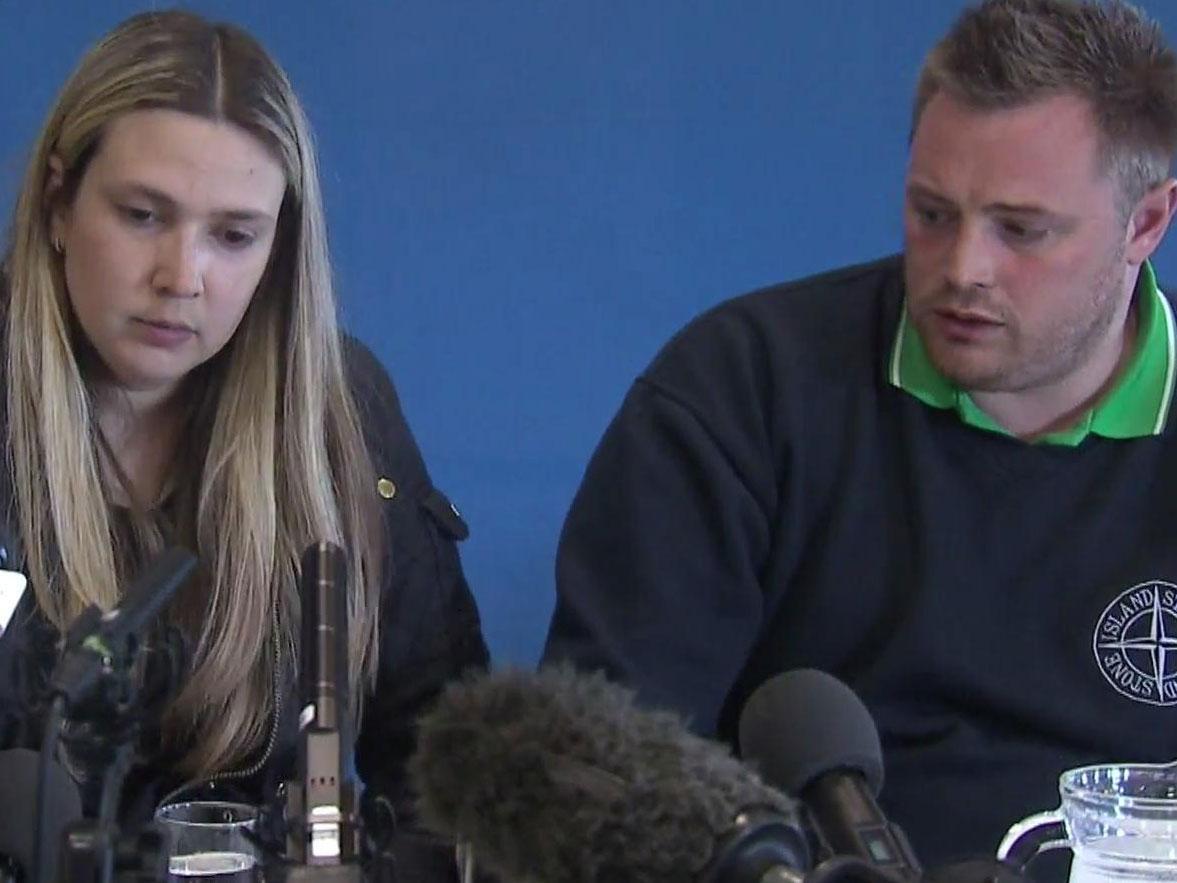 Amber Peat's mother and stepfather, Kelly and Danny, during a press conference as they appealed for help finding her