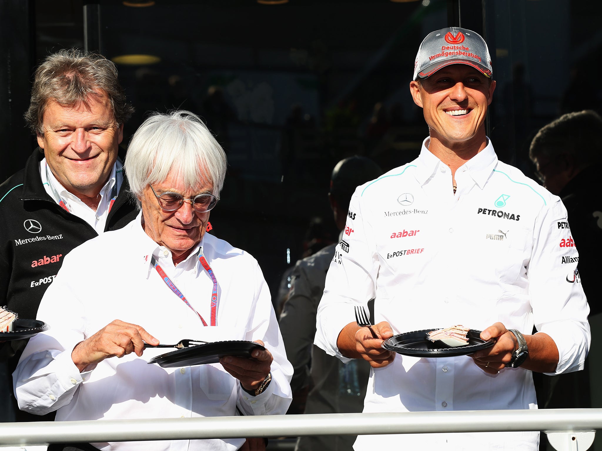 Ecclestone appeared at Schumacher's farewell party when he left Mercedes in 2012