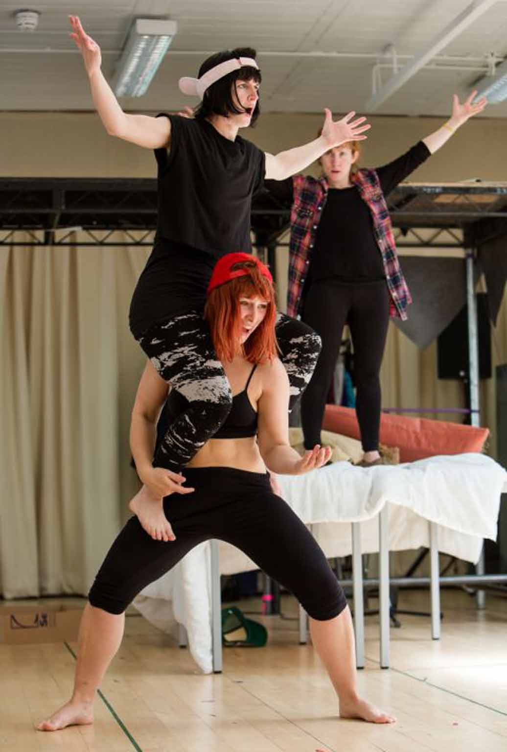 Peep show: Helen Goalen, Abbi Greenland and Bettrys Jones in rehearsals for 'We Want You to Watch