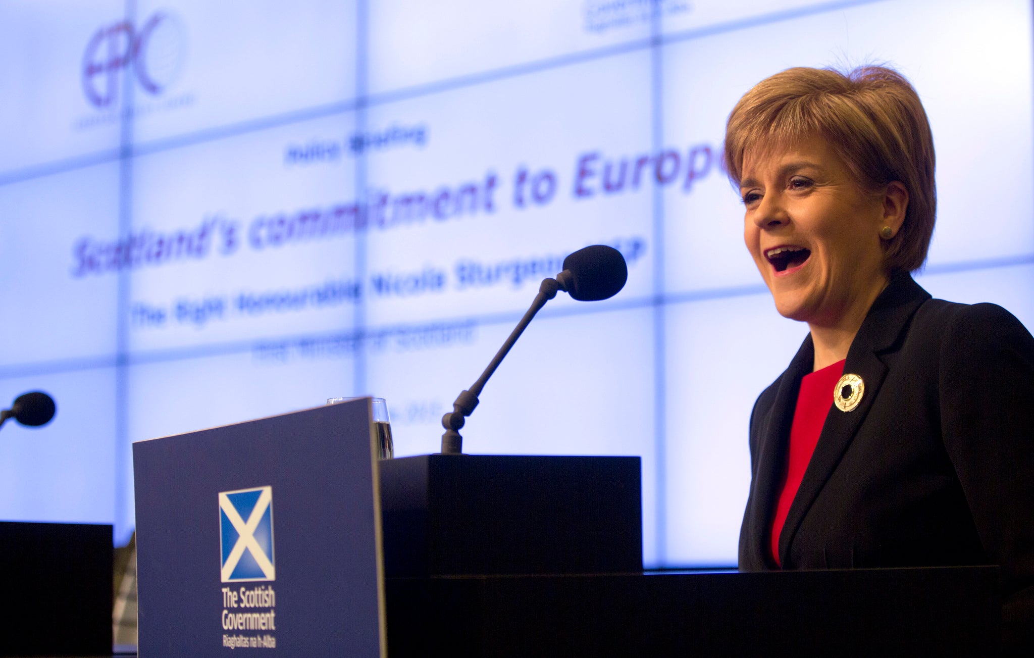 Nicola Sturgeon speaking in Brussels for the first time as First Minister of Scotland