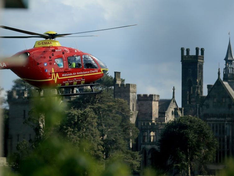 An Air Ambulance leaving Alton Towers with one of the injured riders