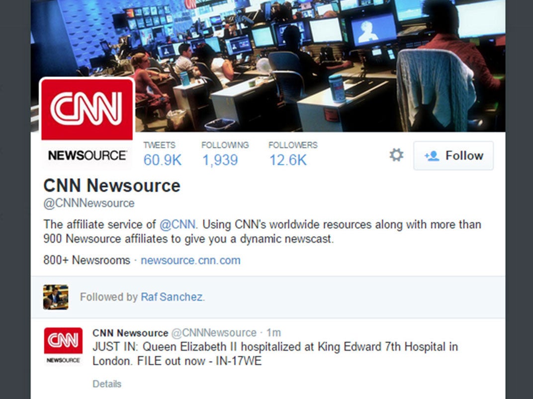 CNN deleted its tweet claiming the Queen had been admitted to hospital