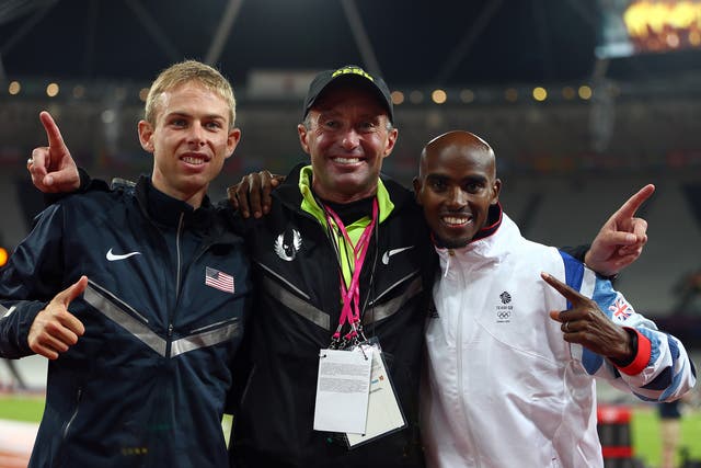 Alberto Salazar, middle, pictured with star pupils Galen Rupp and Mo Farah