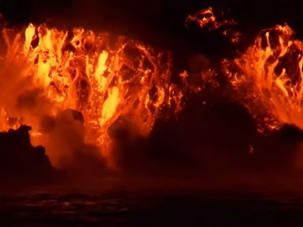 Lava from Wolf Volcano has begun to enter the ocean