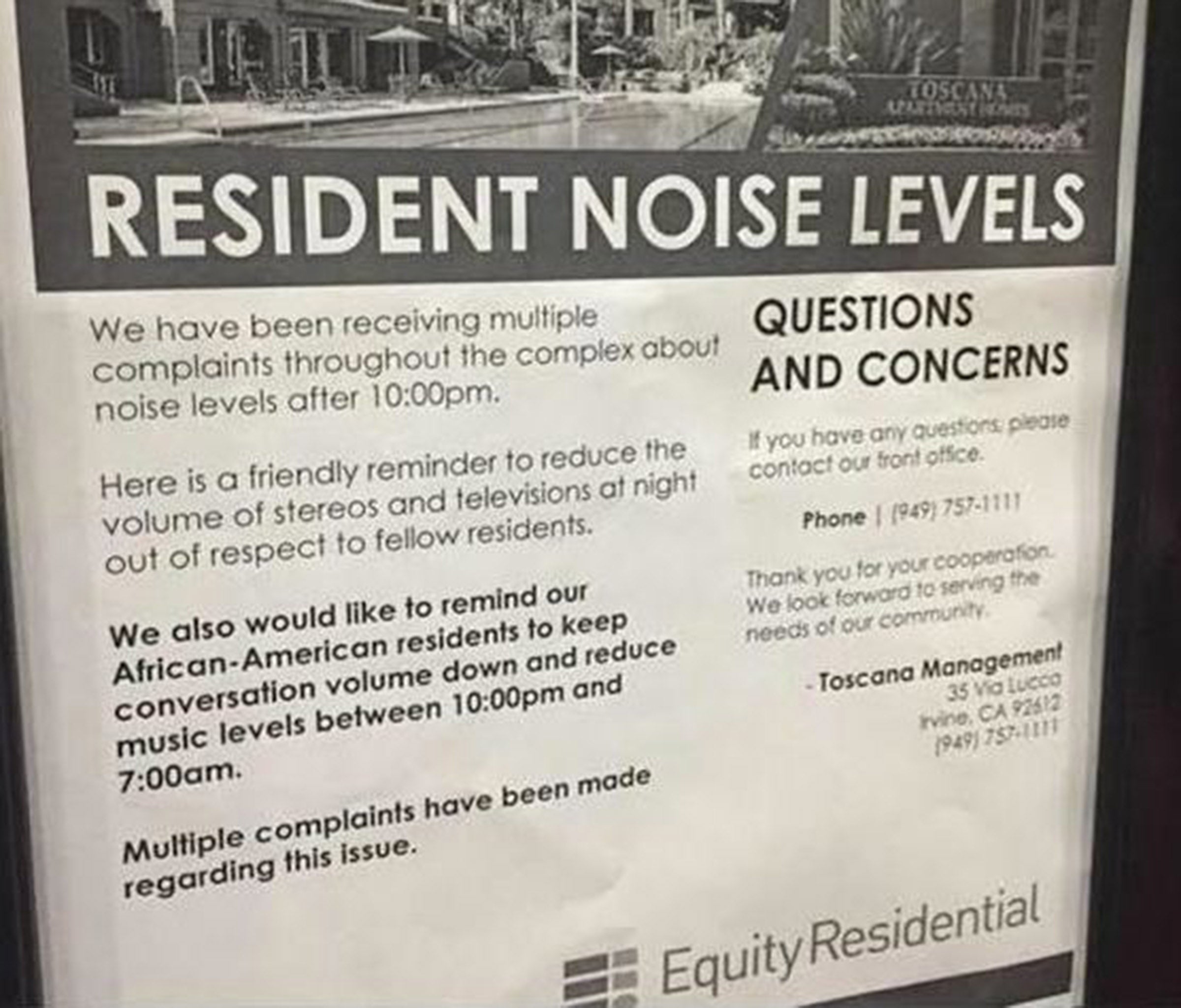 The racist flyer put up around an apartment block housing students from the University of California