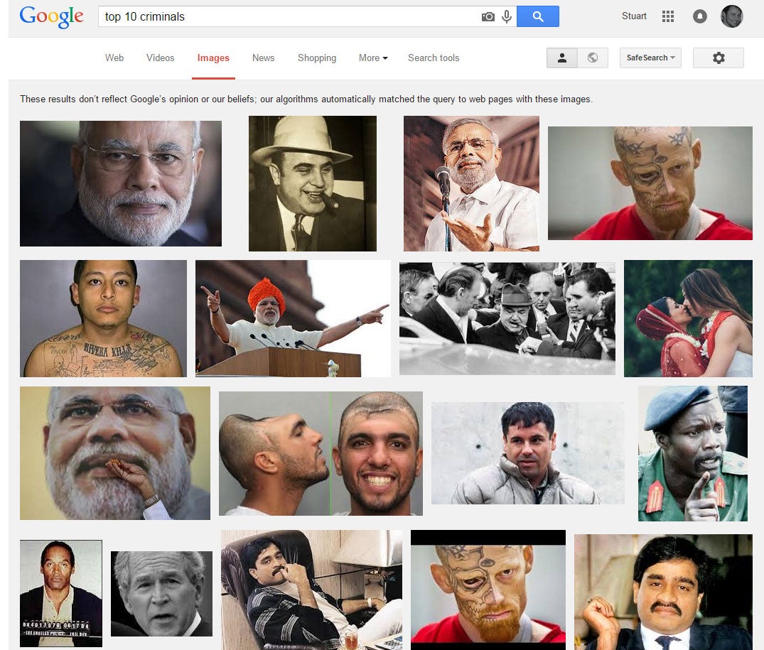 The search pictures the Indian PM and George W Bush, amongst others