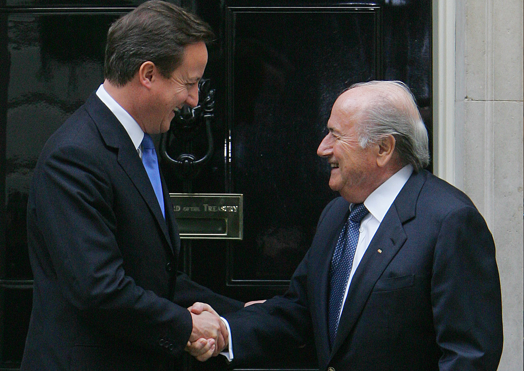 David Cameron and Sepp Blatter greet each other outside Number 10 in 2010