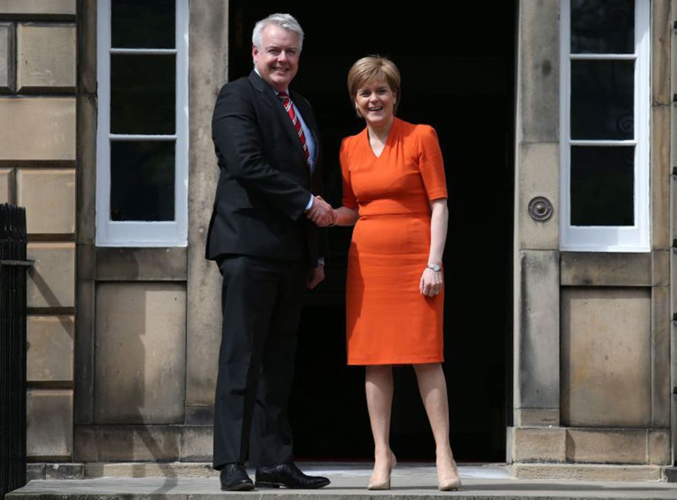 Nicola Sturgeon greeting Carwyn Jones at Bute House in Edinburgh on Wednesday. The First Minister of Wales is warning that Scotland may decide to leave the UK
