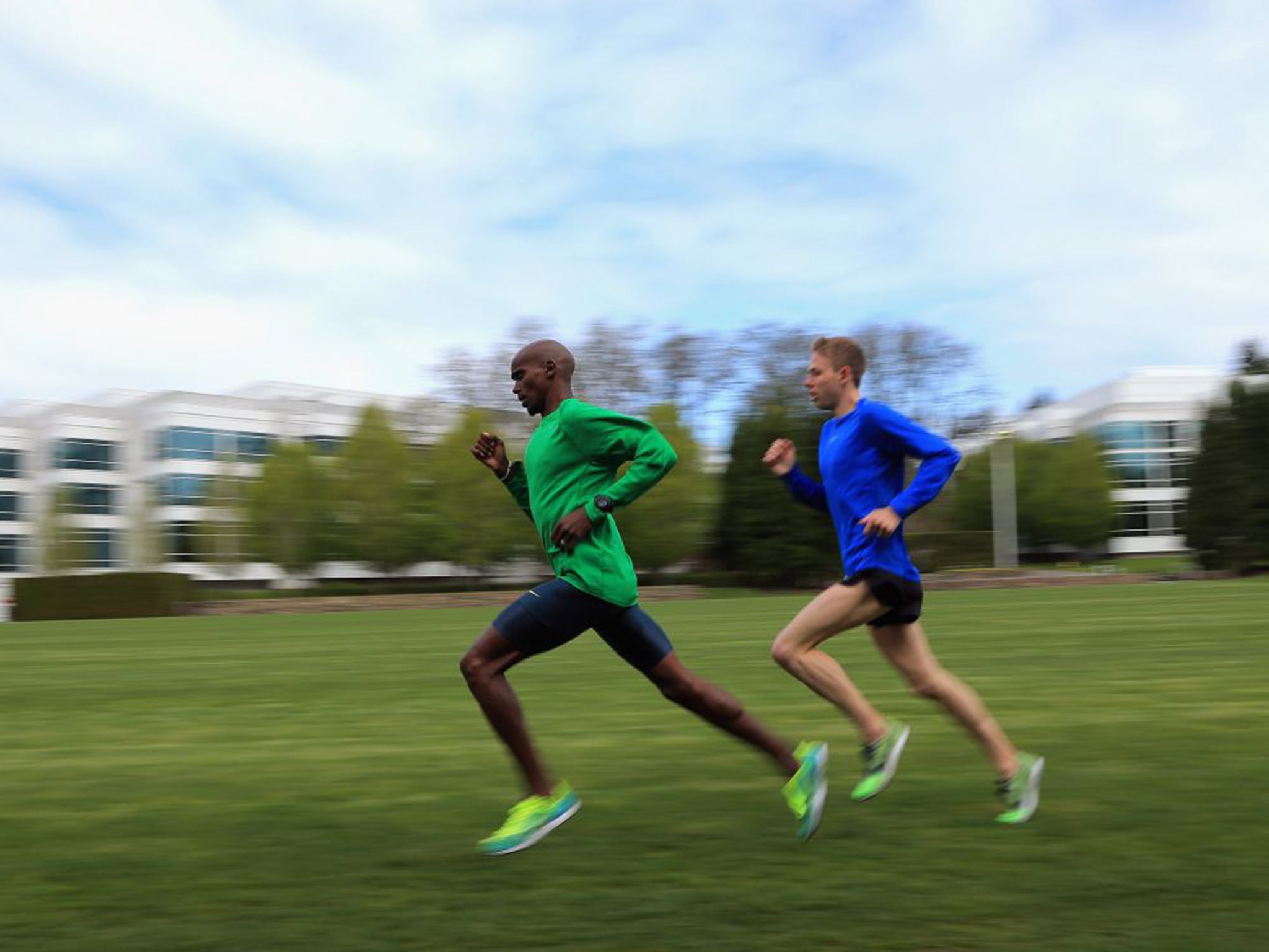 Mo Farah, left, training with his Oregon Project colleague Galen Rupp