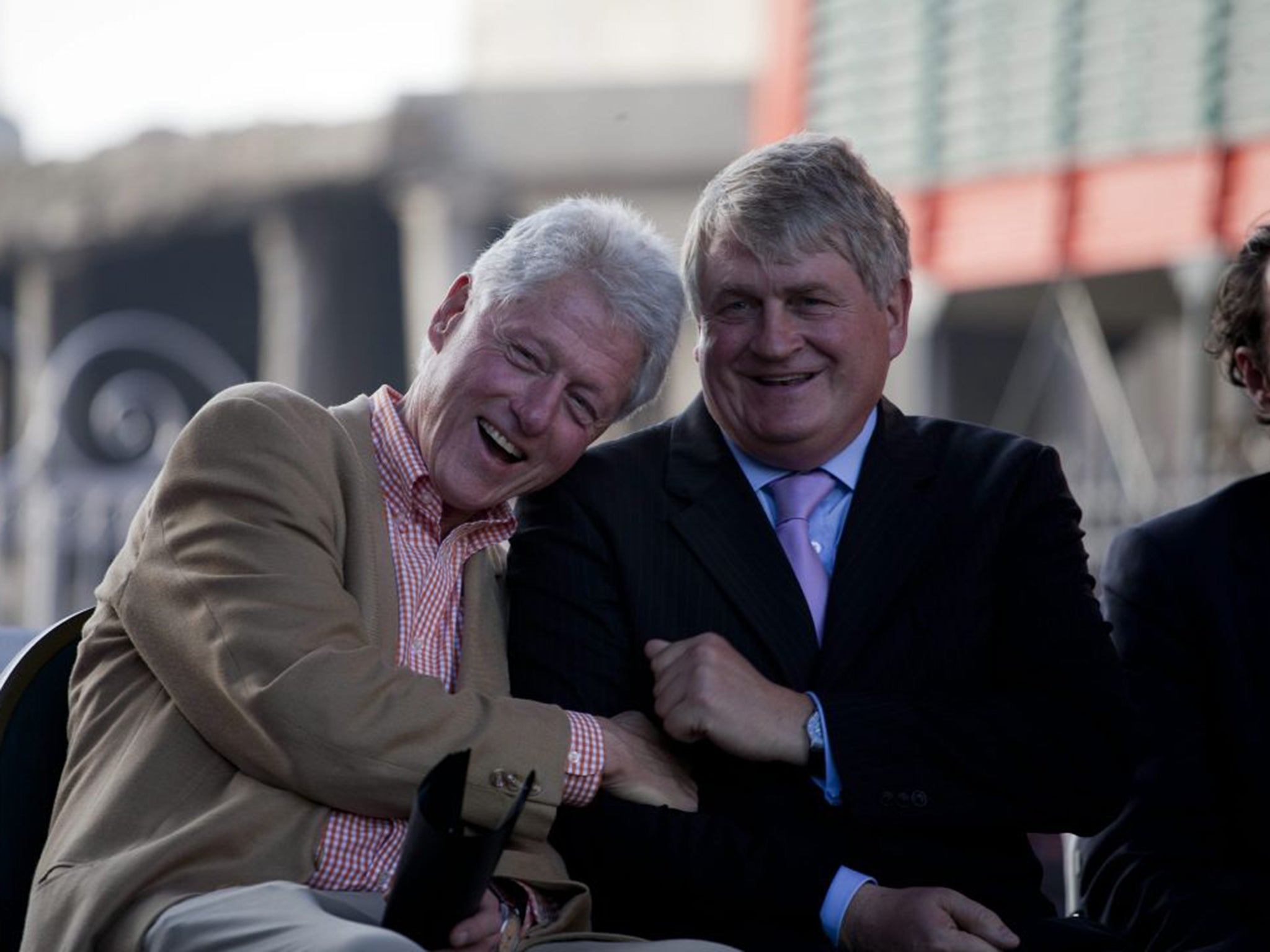 Denis O’Brien chats to former US President Bill Clinton in Haiti in 2011