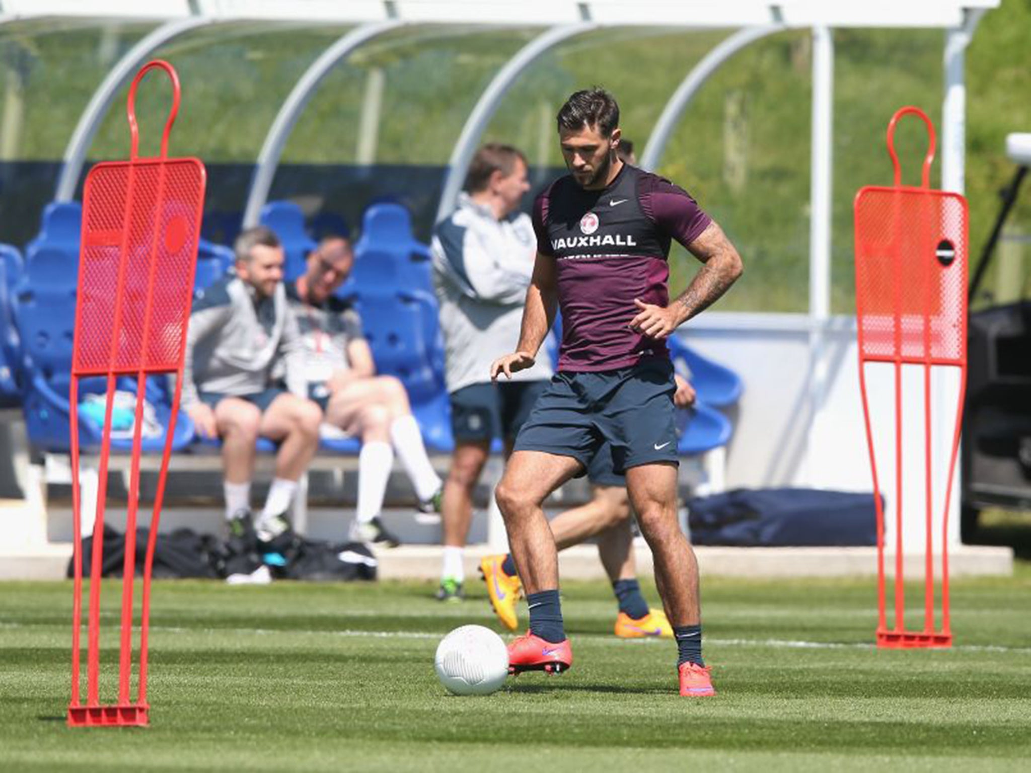 Charlie Austin during England’s training session at St George’s Park on Thursday