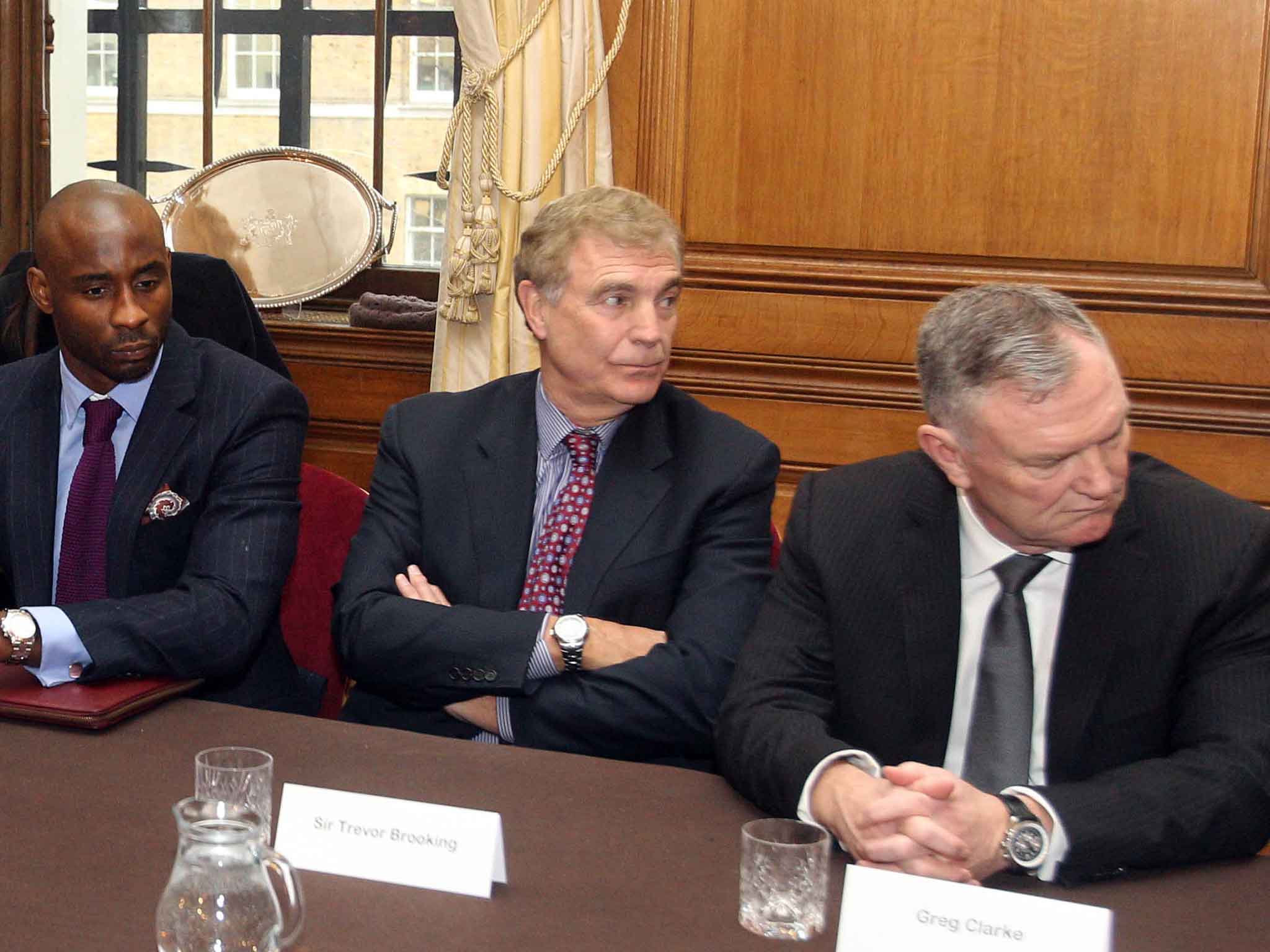 Former footballer Jason Roberts, FA Director of Football Development Trevor Brooking and Football League chairman Greg Clarke
