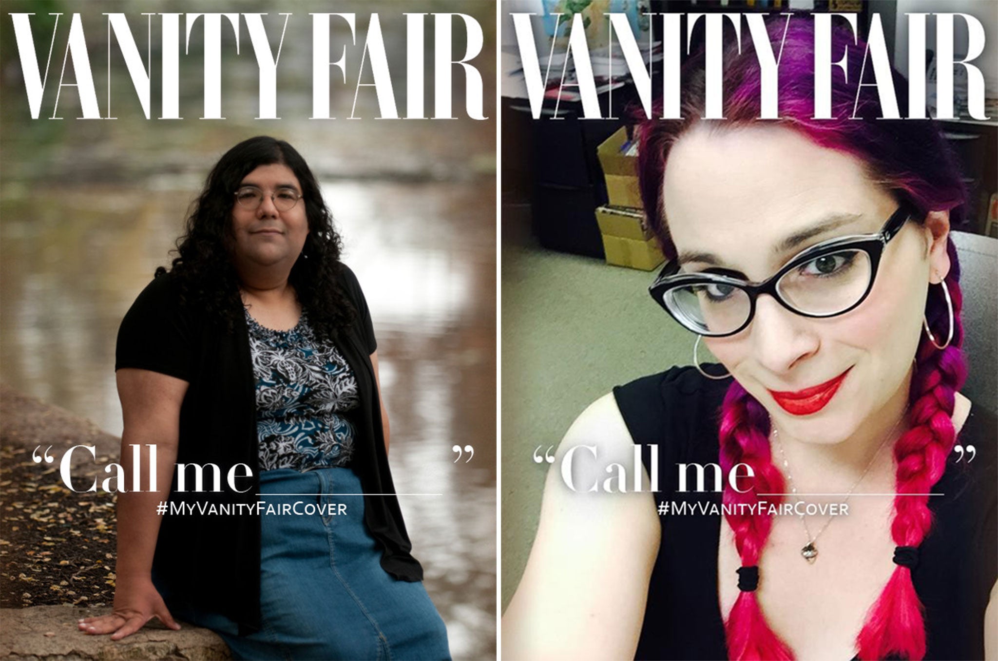 Jenn Dolari (l) and Crystal Frasier (r) kicked off the trend by creating a template of the Vanity Fair cover for trans people to upload images of themselves