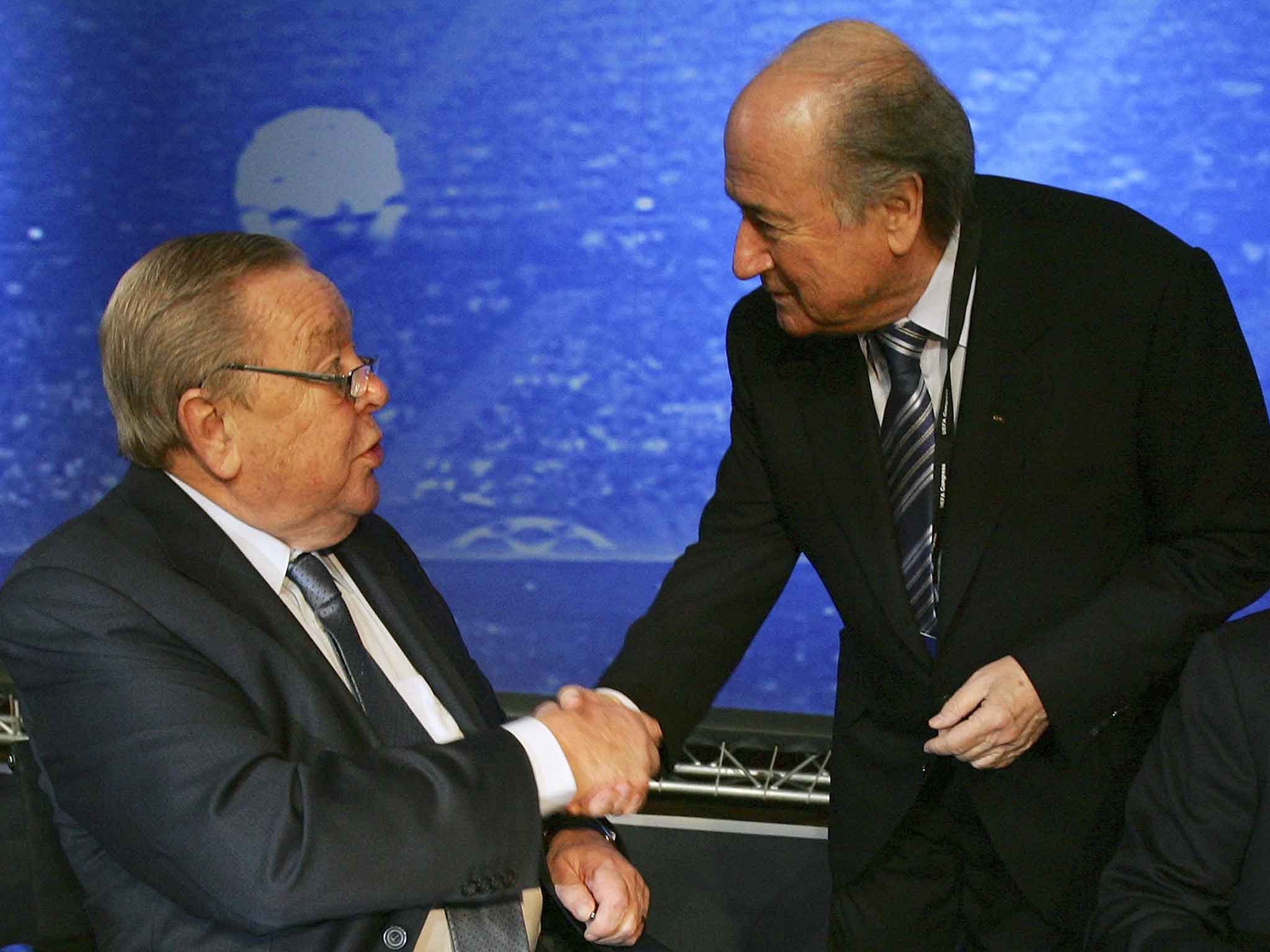 Former Uefa president Lennart Johansson with Blatter in 2007