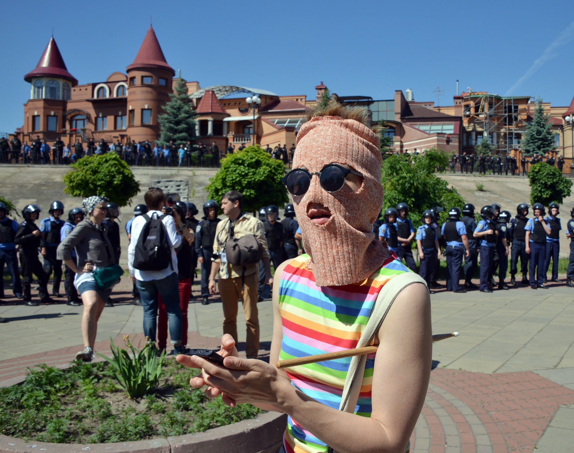 A masked gay rights activist at the Kiev march (Photo: GENYA SAVILOV/AFP/Getty Images)
