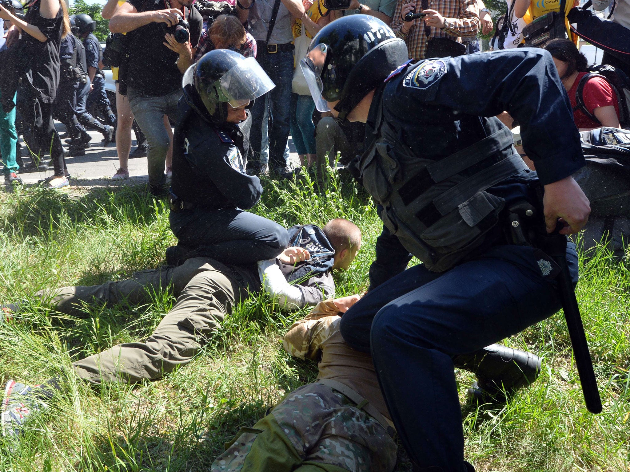 Ukraine police arrest far-right activists at a Pride event in Kiev in June (AFP/Getty)