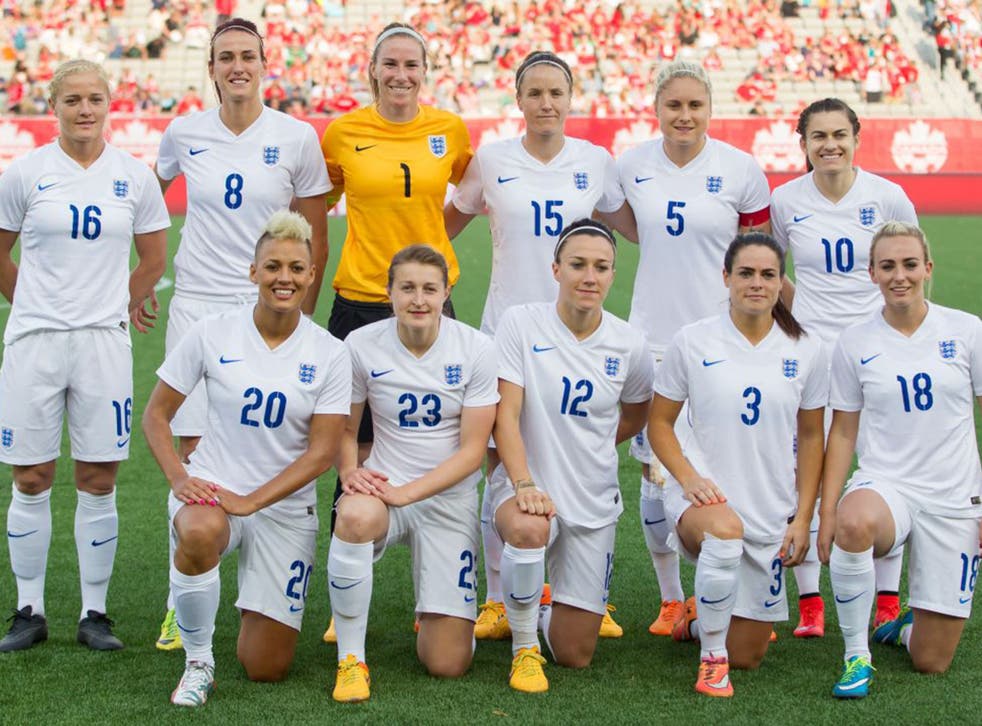 England’s women’s team, pictured in Canada last month. The tournament’s first game attracted 50,000 fans