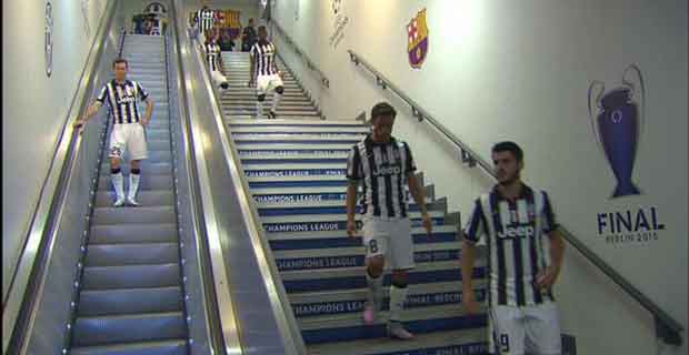 Stephan Lichtsteiner takes the escalator before the Champions League final