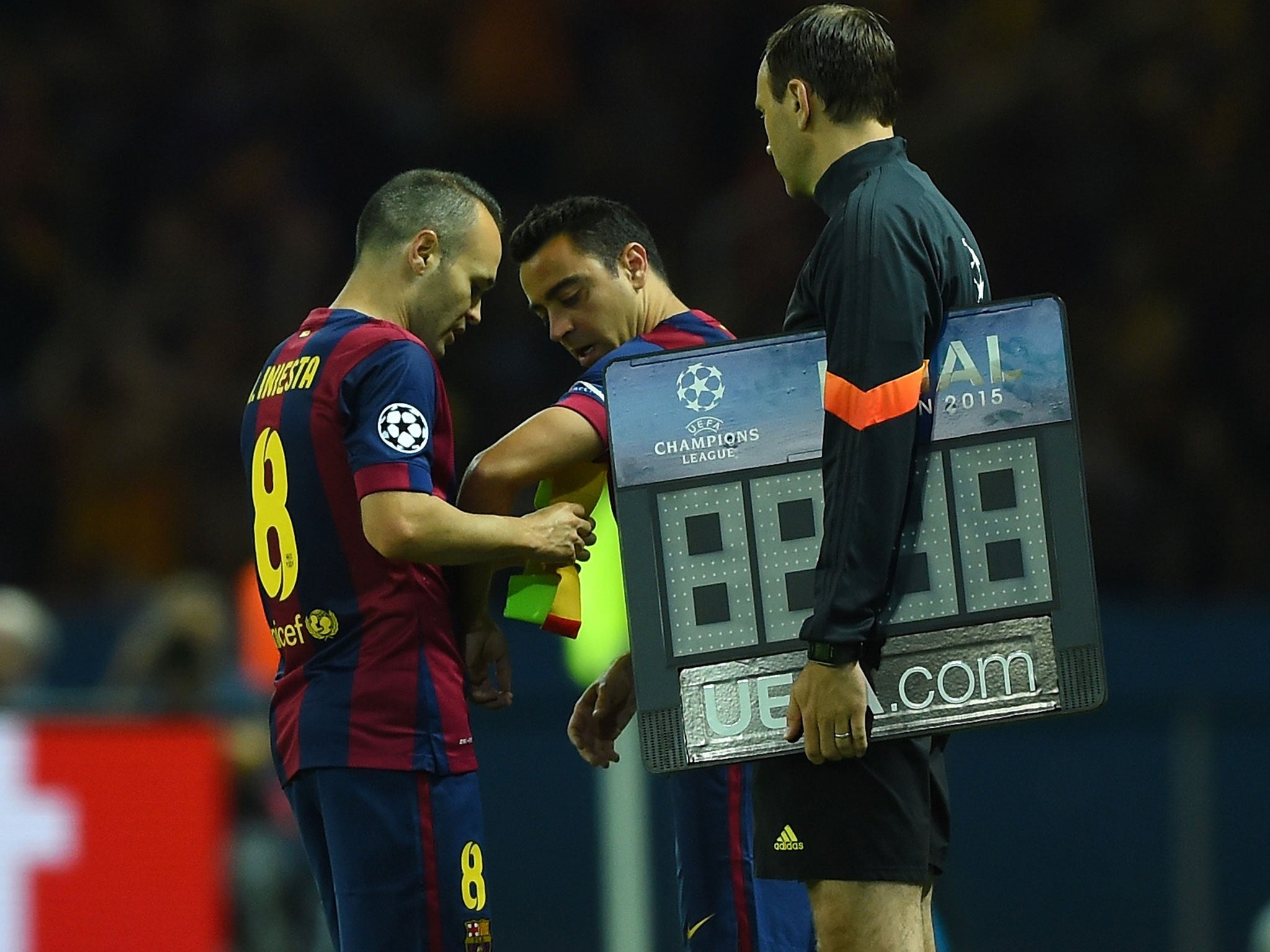 Andres Iniesta is replaced by Xavi