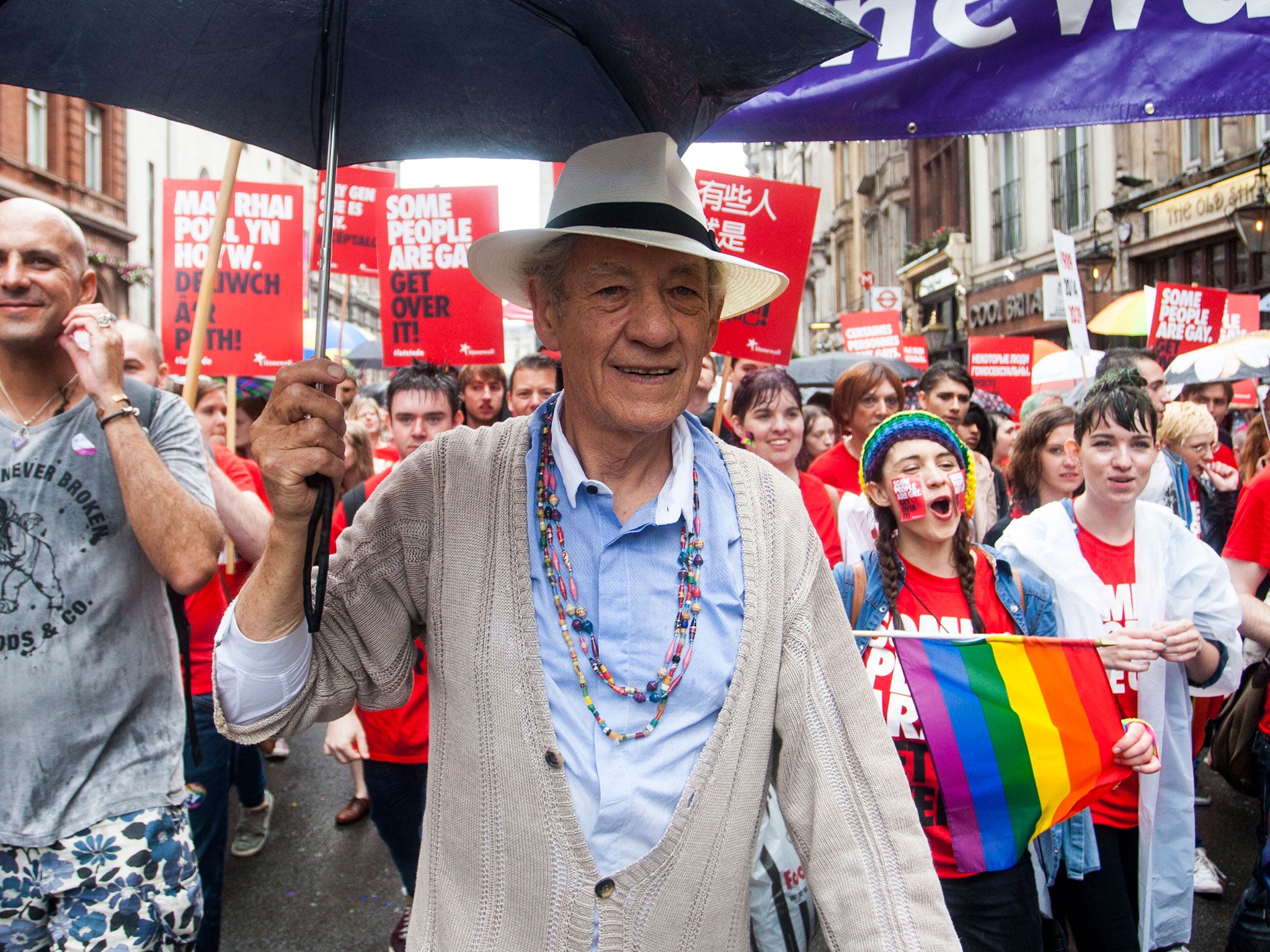 Sir Ian McKellen takes part in the annual Pride In London parade