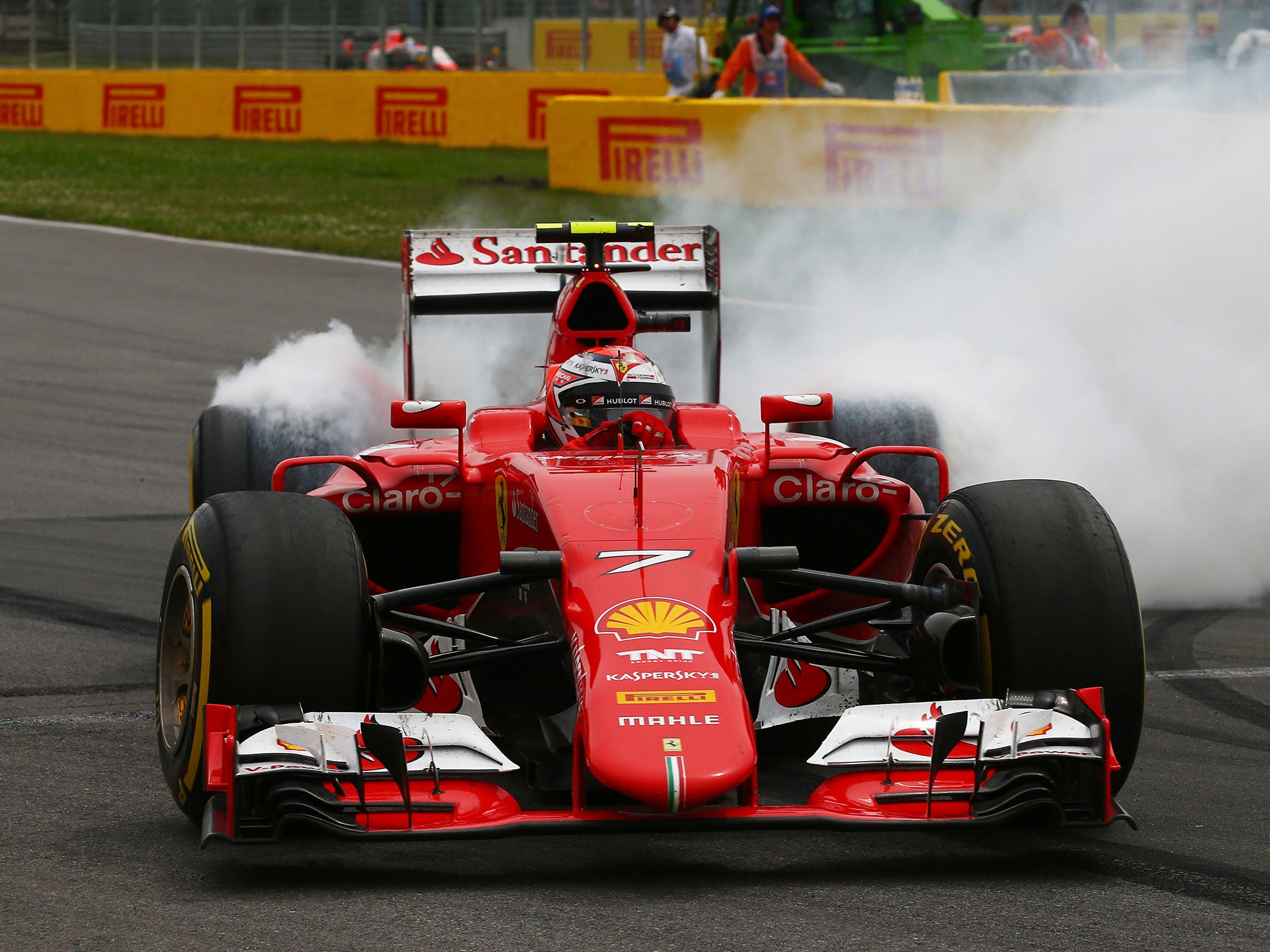 While Kimi Raikkonen’s Ferrari spins off the track