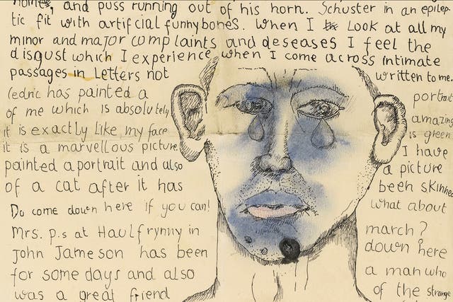 A letter from Lucian Freud to Stephen Spender sent in 1941 which contains a self portrait