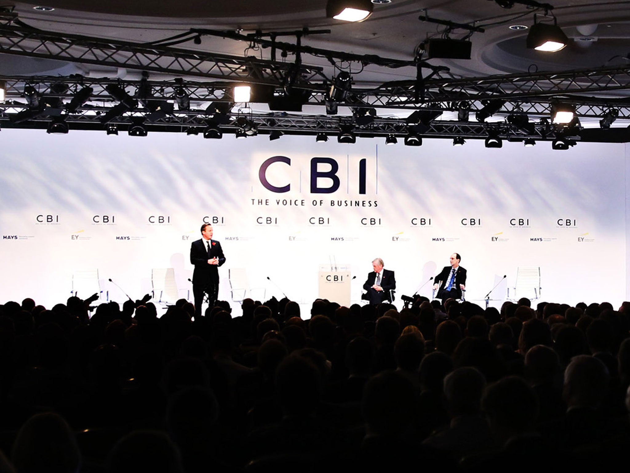 The Prime Minister, David Cameron, addresses the CBI's annual conference