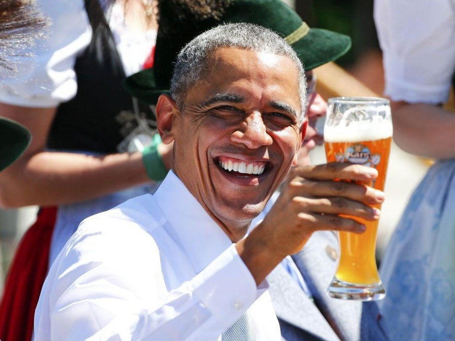 Barack Obama had a beer with Angela Merkel and traditionally-dressed locals in Bavaria