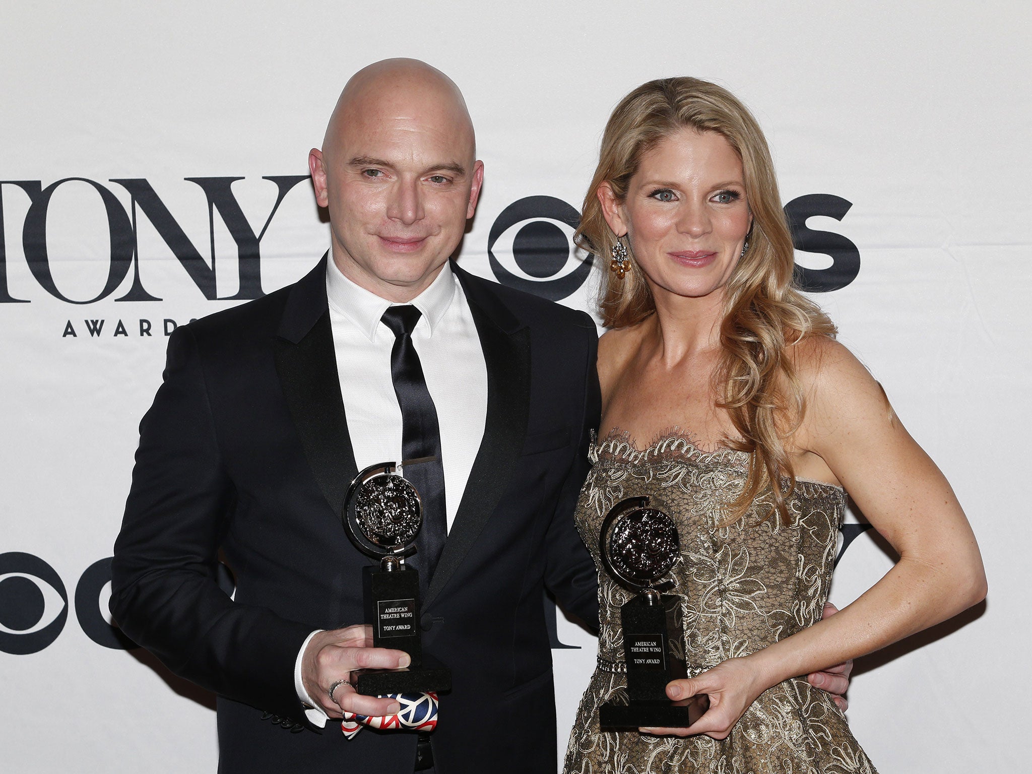 Michael Cerveris, winner of the award for Best Performance by an Actor in a Leading Role in a Musical for 'Fun Home,' and Kelli O'Hara, winner of the award for Best Performance by an Actress in a Leading Role in a Musical for 'The King and I'