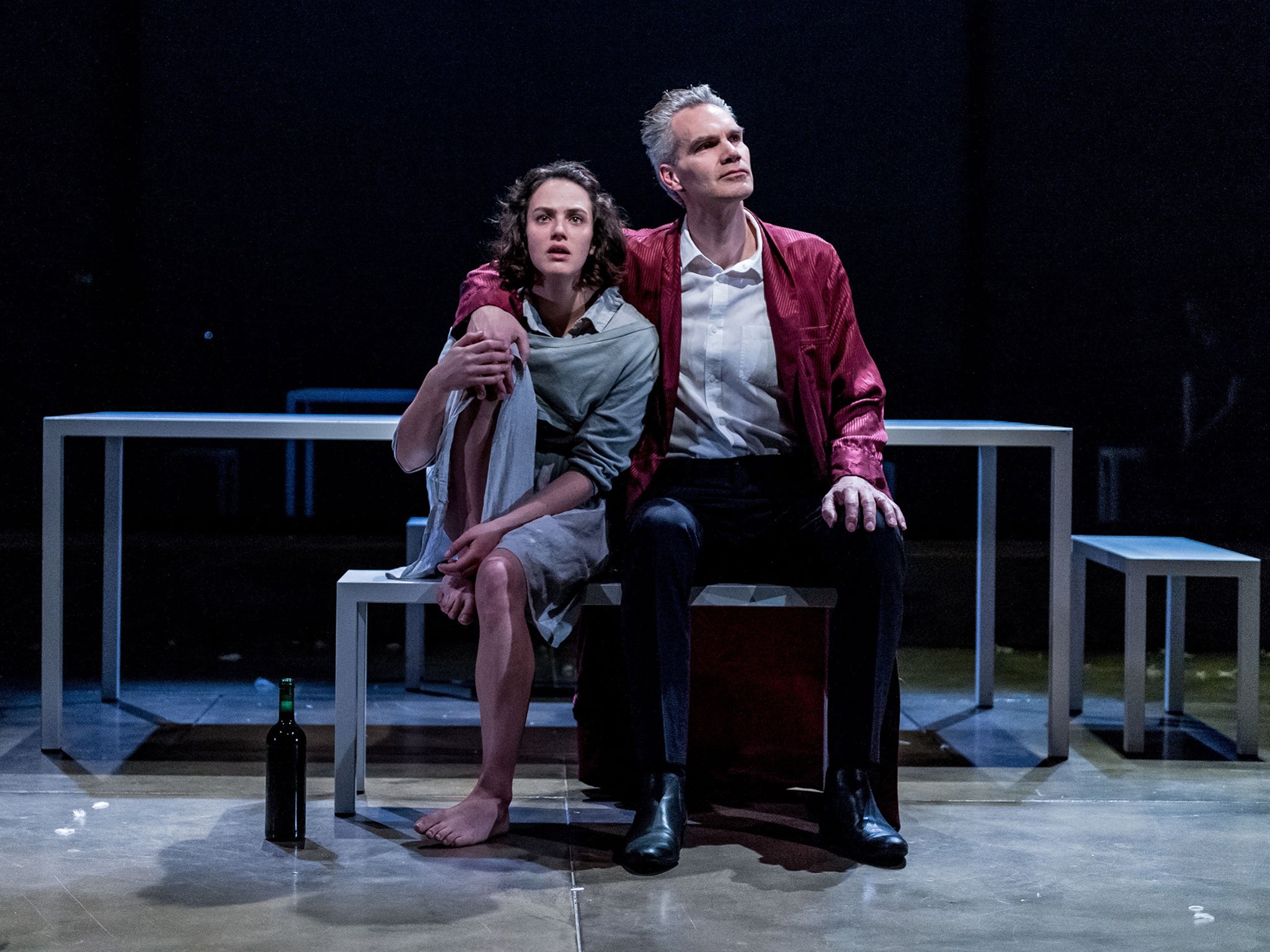 Jessica Brown Findlay and Angus Wright in Oresteia at the Almeida Theatre, London