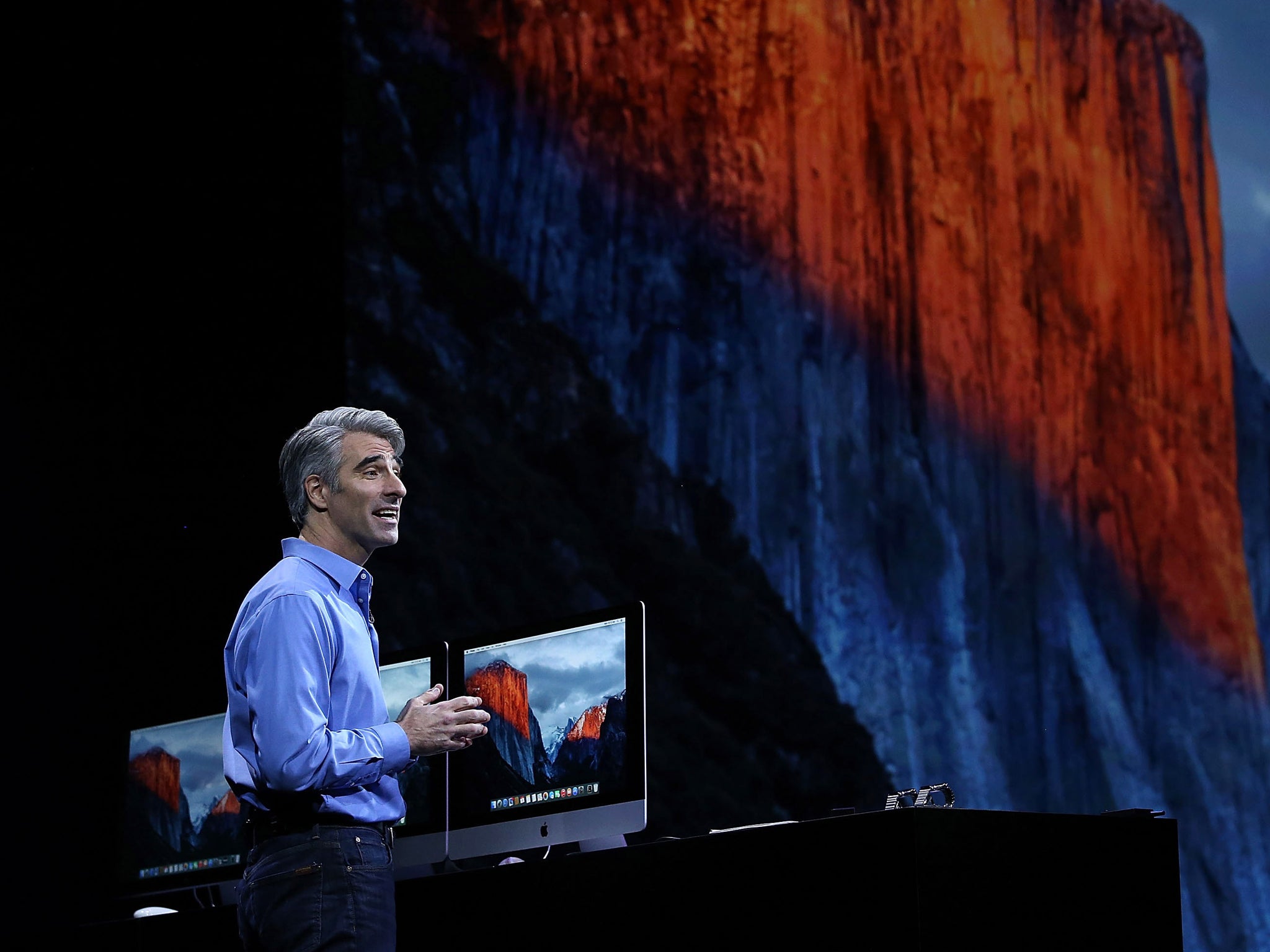 Apple's Craig Federighi, Apple senior vice president of Software Engineering, speaks about OS 10, El Capitan, during Apple WWDC on June 8, 2015 in San Francisco, California