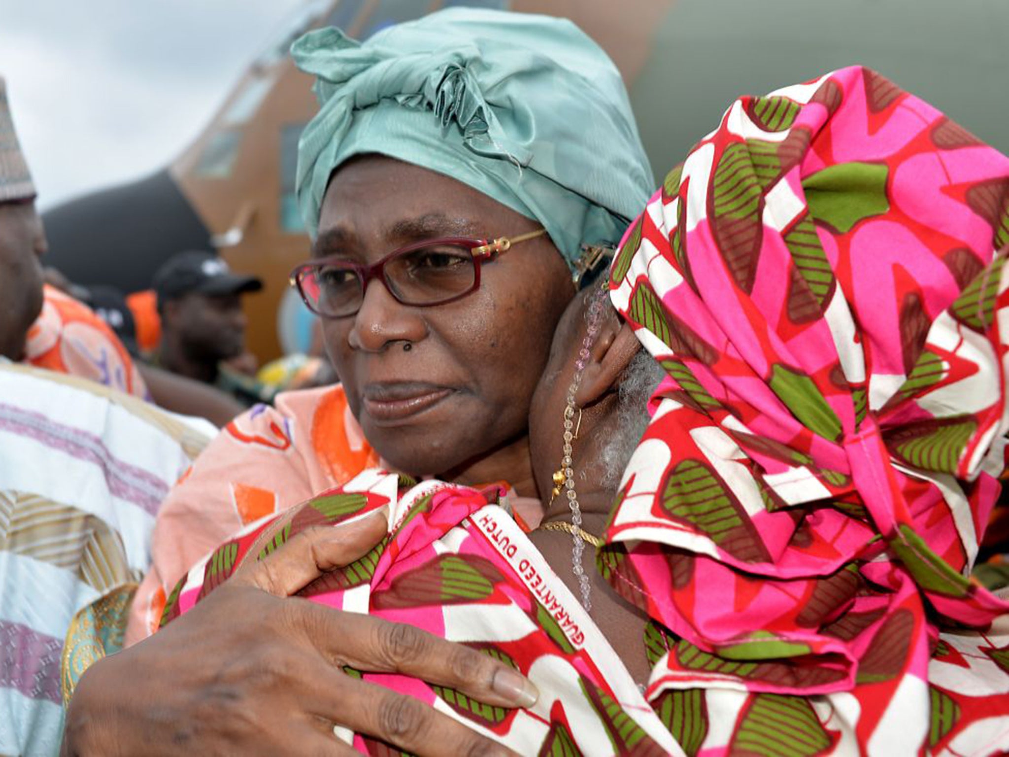 Françoise-Agnès Moukouri hugs a relative after being freed