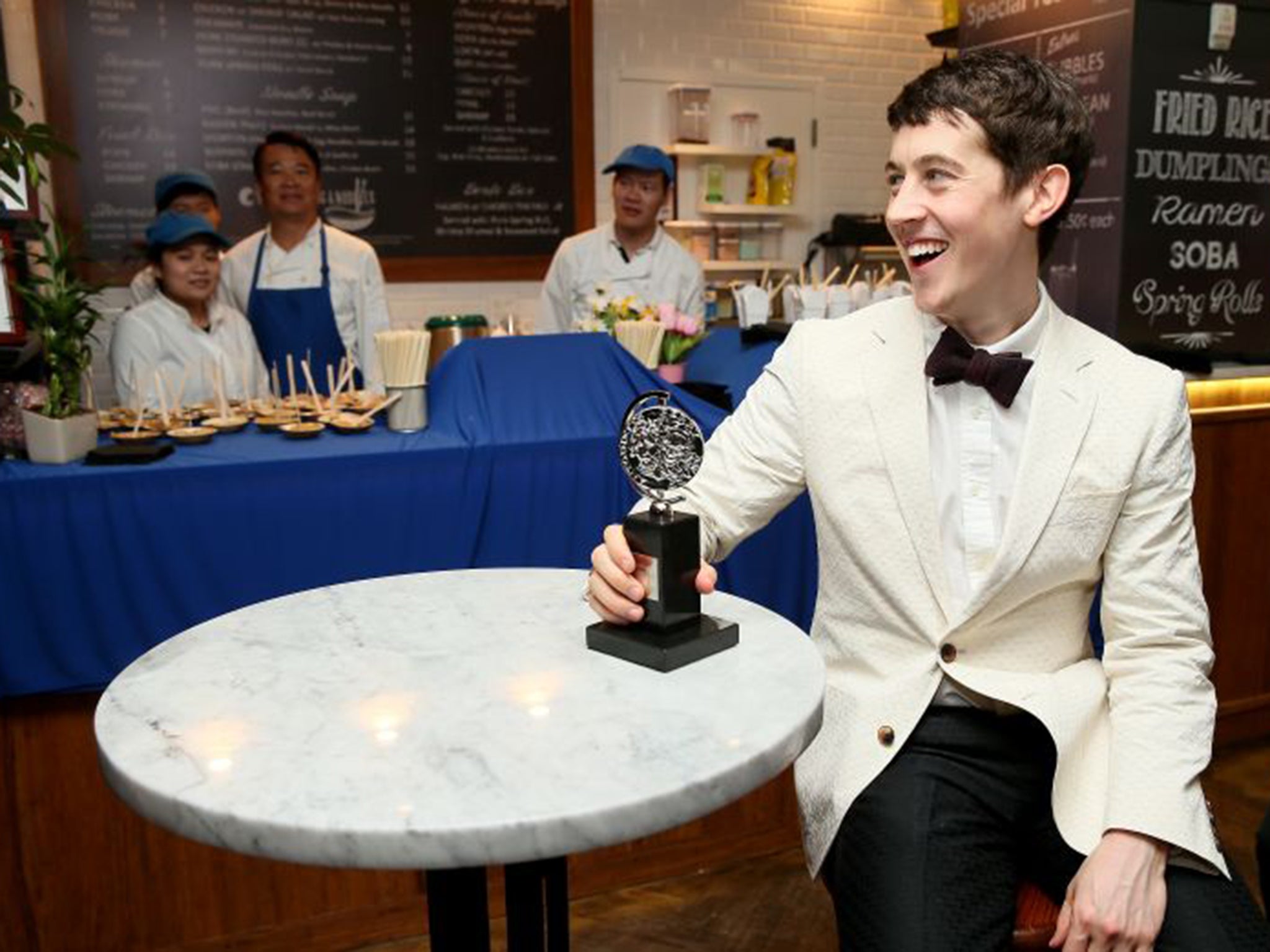 Alex Sharp, who used to make coffee tables when he was a struggling actor, celebrates in New York