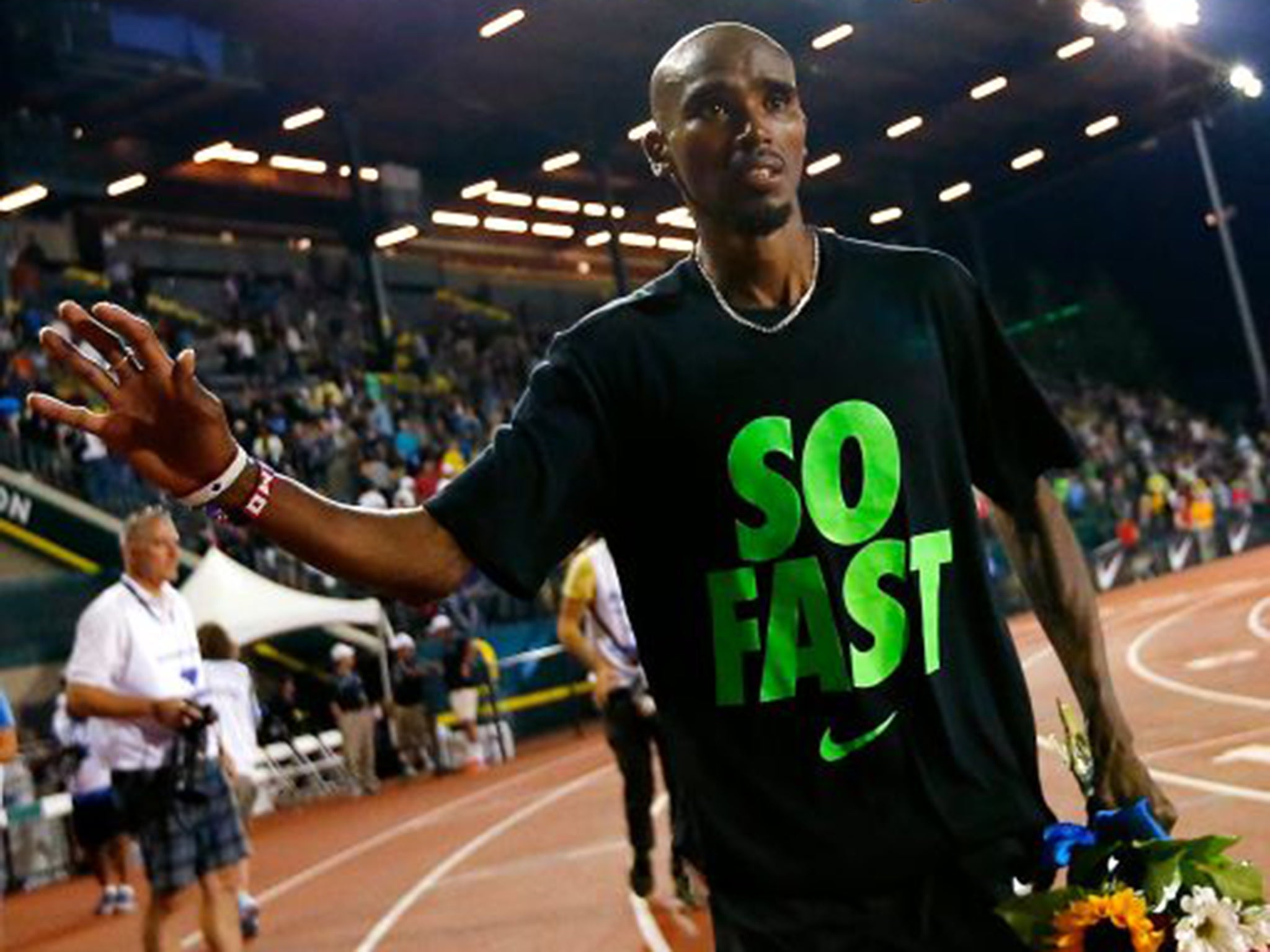 Mo Farah after winning the 10,000m at last month’s Diamond League meeting in Oregon