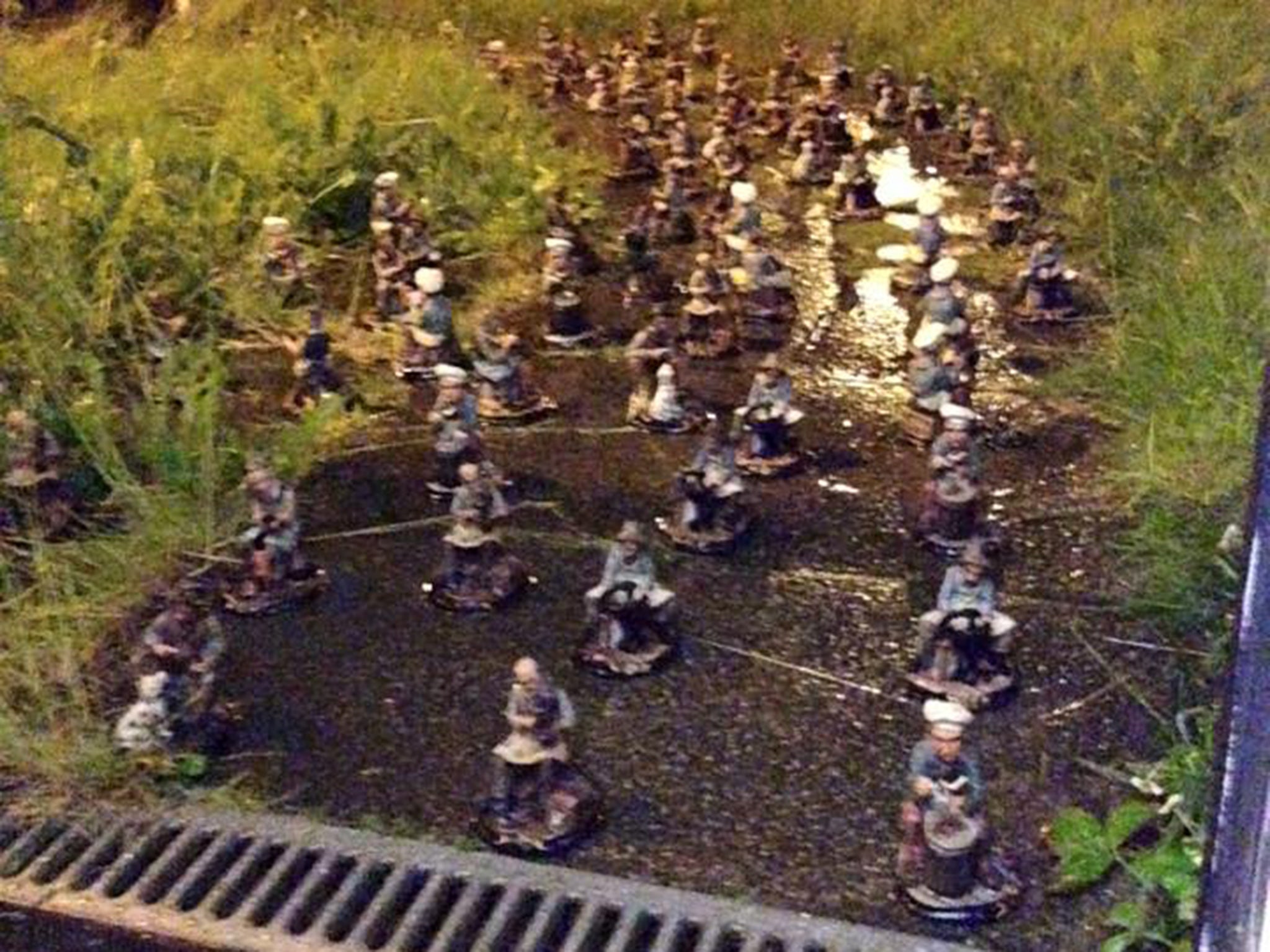 Police are investigating the appearance of 107 gnomes in a woman's garden