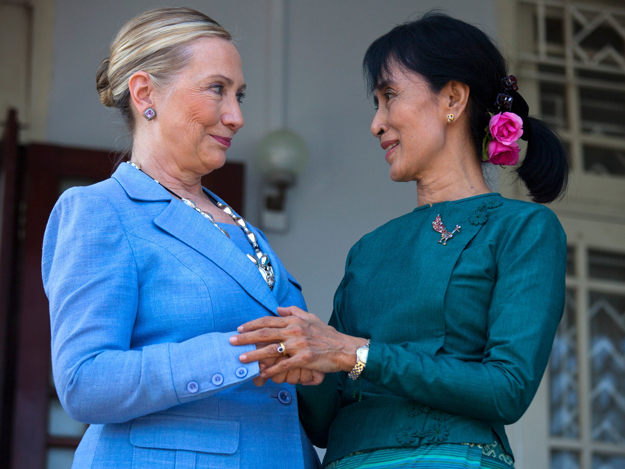 Aung San Suu Kyi with Hillary Clinton in 2011 (Getty)