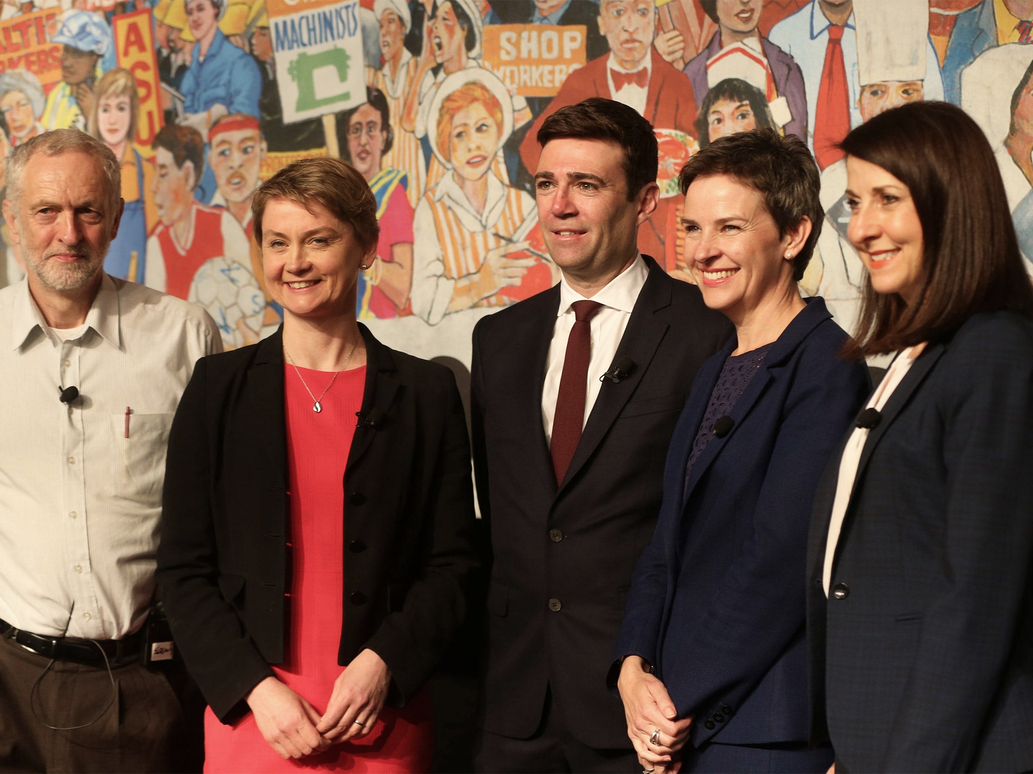 Jeremy Corbyn, Yvette Cooper, Andy Burnham, Mary Creagh and Liz Kendall at the GMB union conference in Dublin