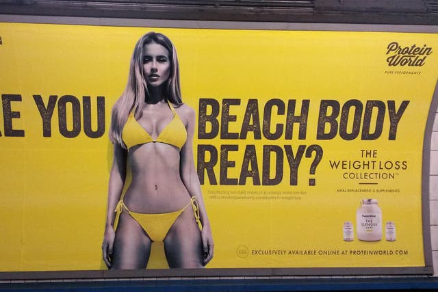 Adverts like this one for Protein World have sparked controversy in London - Sadiq Khan has proposed banning them