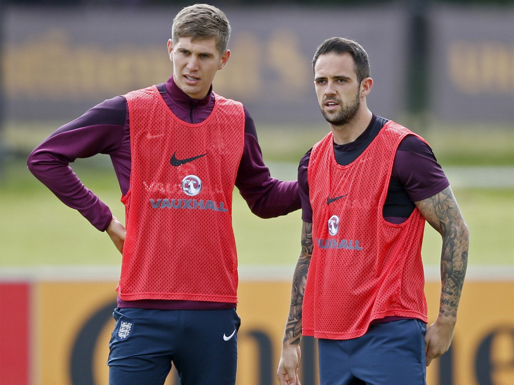 John Stones (left) and Danny Ings training this week with the England Under-21s