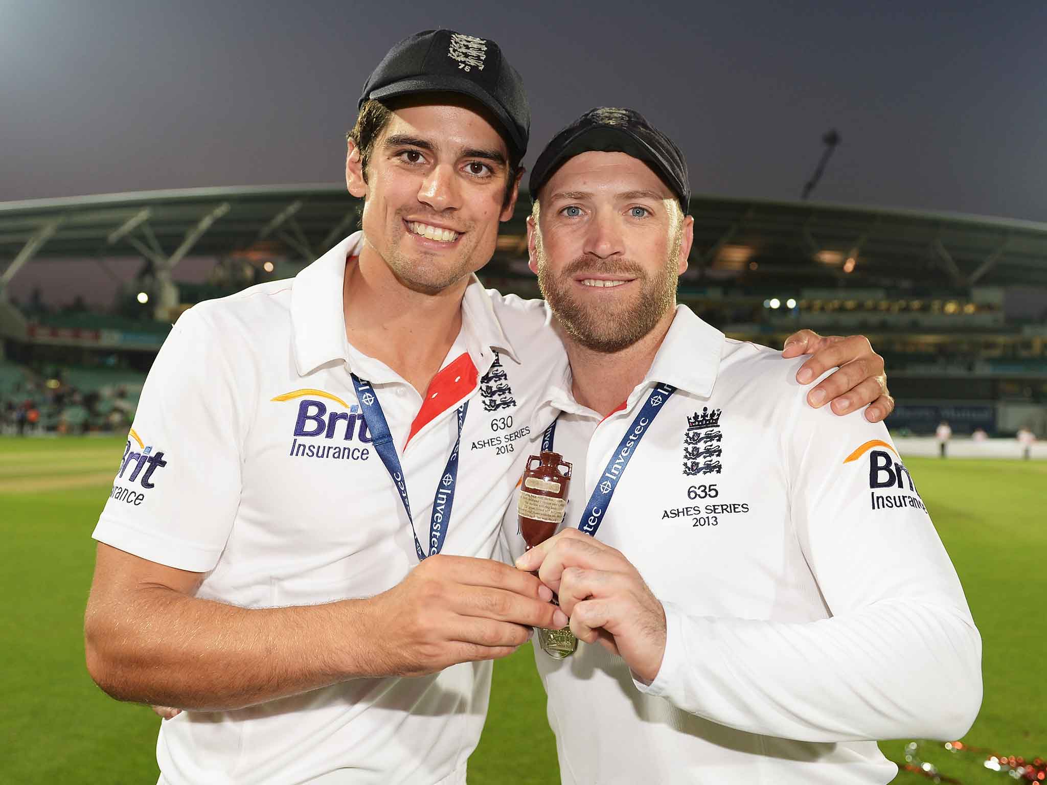 Prior alongside England captain Alastair Cook after winning the 2013 Ashes