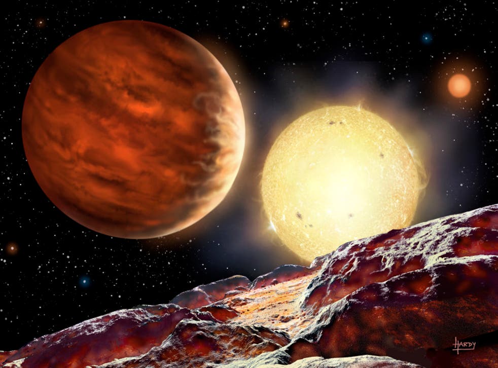 An artist's impression of Tom's planet orbiting its star