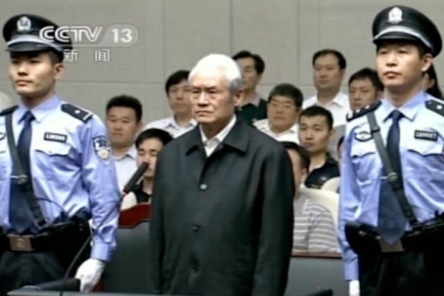 Zhou Yongkang in court in Tianjin, where he reportedly admitted his guilt and was sentenced
