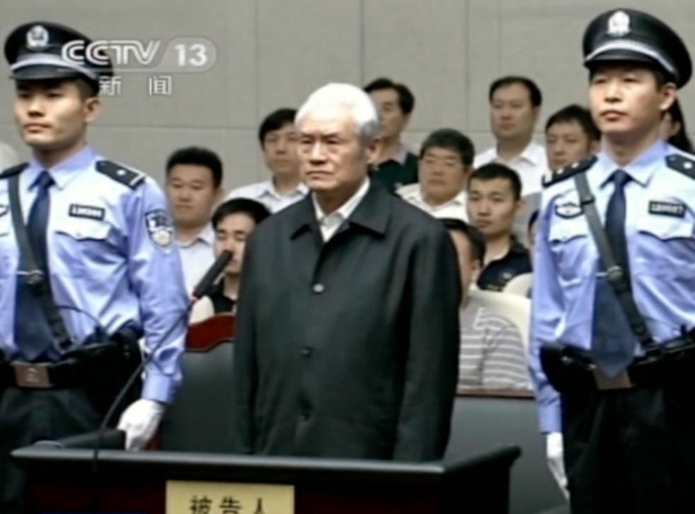 Zhou Yongkang in court in Tianjin, where he reportedly admitted his guilt and was sentenced